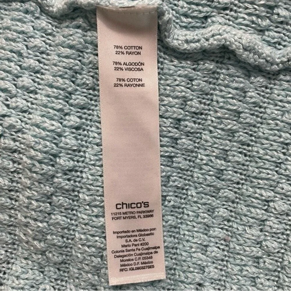 Chico's Aqua Blue Open Front Crochet Knit Cardigan Size Chico's 1 - Picture 8 of 9